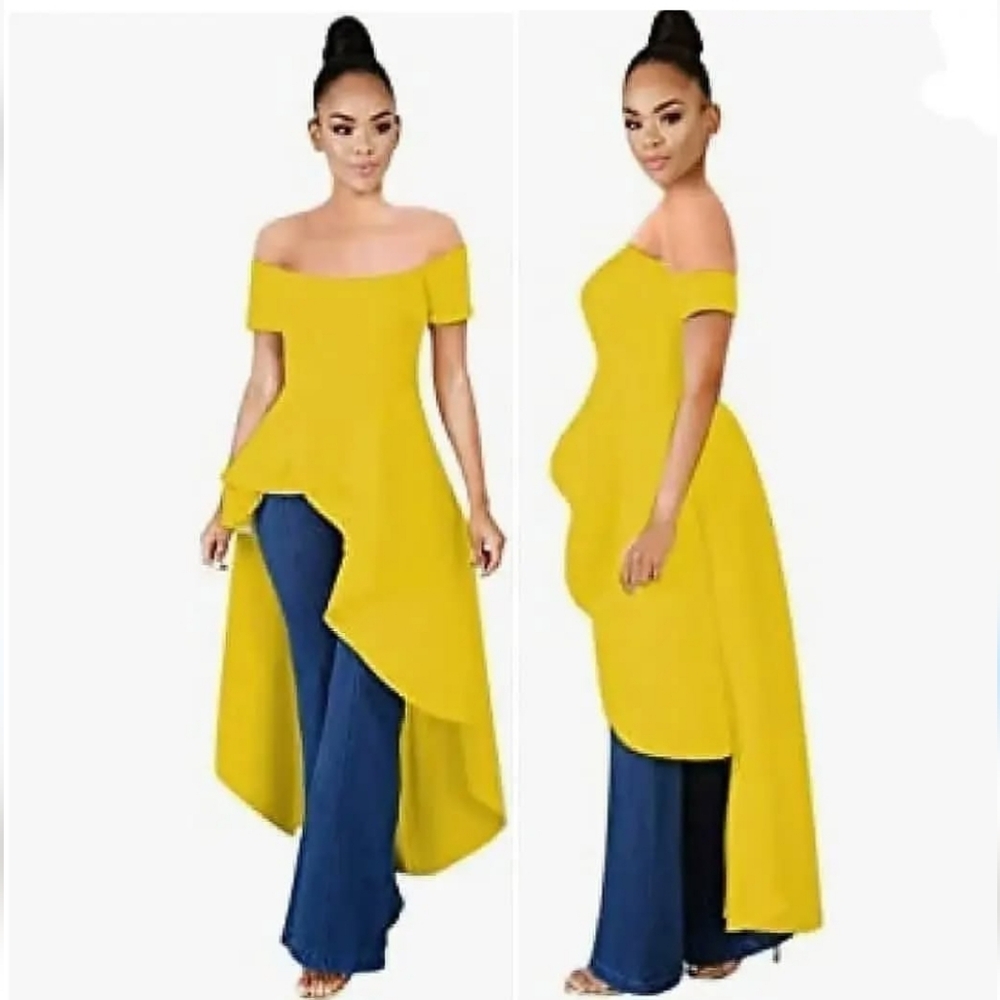 New stylish Yellow Off-Shoulder Asymmetrical Top